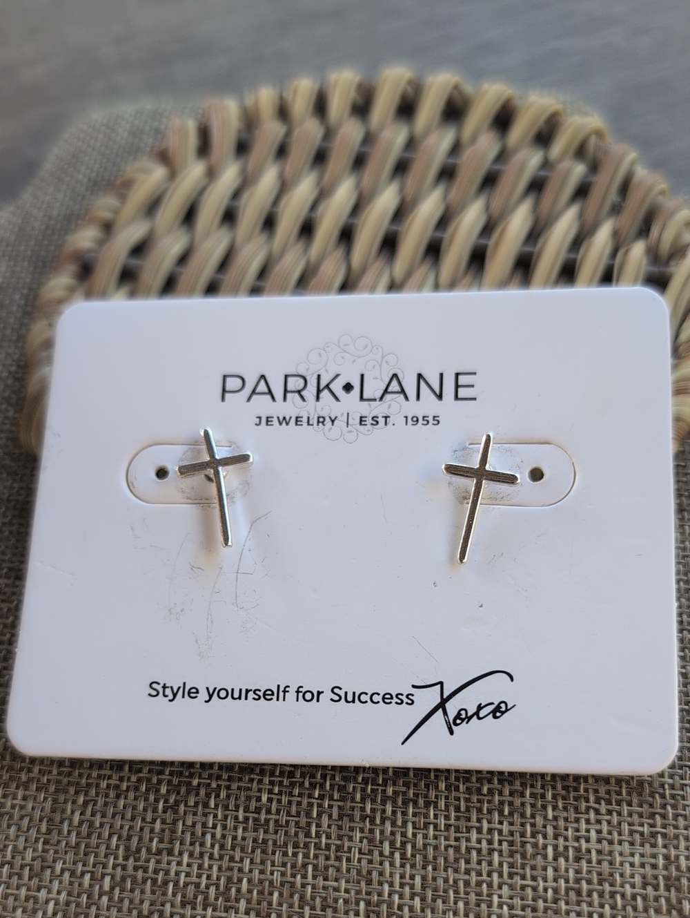 Park Lane Silver Cross Stud Earrings - Sleek Polished Finish